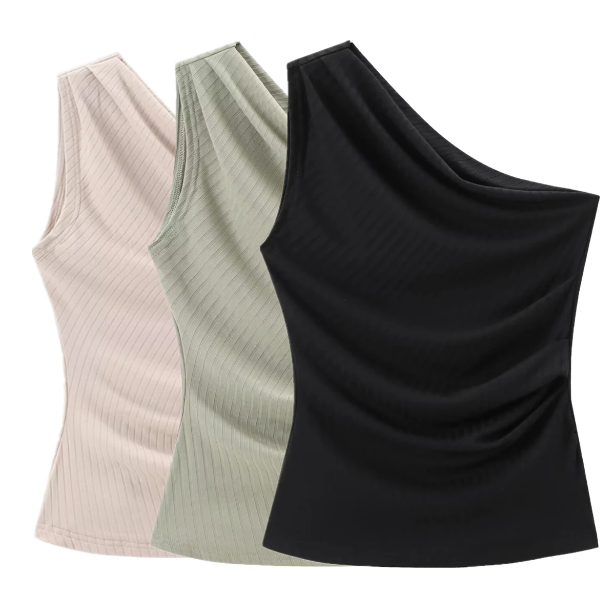 

Dave&Di Minimalist Ribbed Single Shoulder Tank Top T-shirt Women Summer Knitted T-shirt Ladies