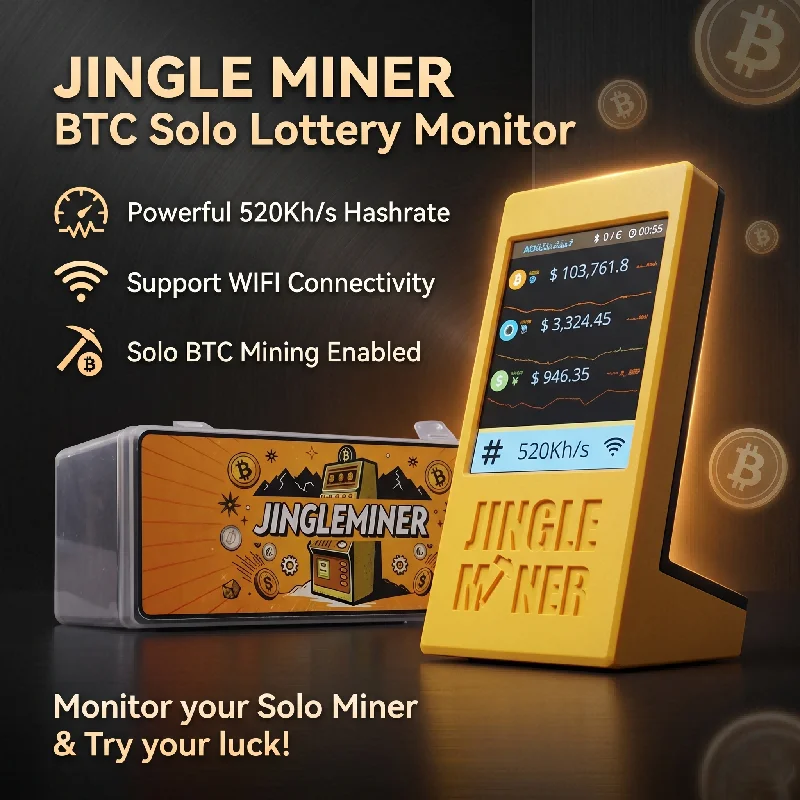 Jingle Miner BTC Solo Lottery Monitor 520Kh/s 1W Bitcoin Miner WIFI Brand NEW 10mV Hashrate Crypto Machine  Lucky MinerIn Stock