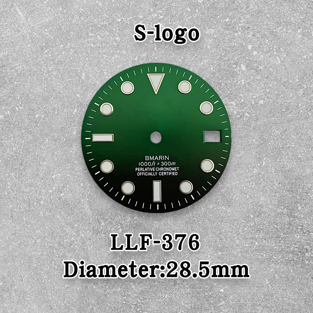 28.5mm S Logo SUB Sunray Dial Suitable For NH35/NH36 Janpan Movement Ice Blue Luminous  Watch Modification Accessories