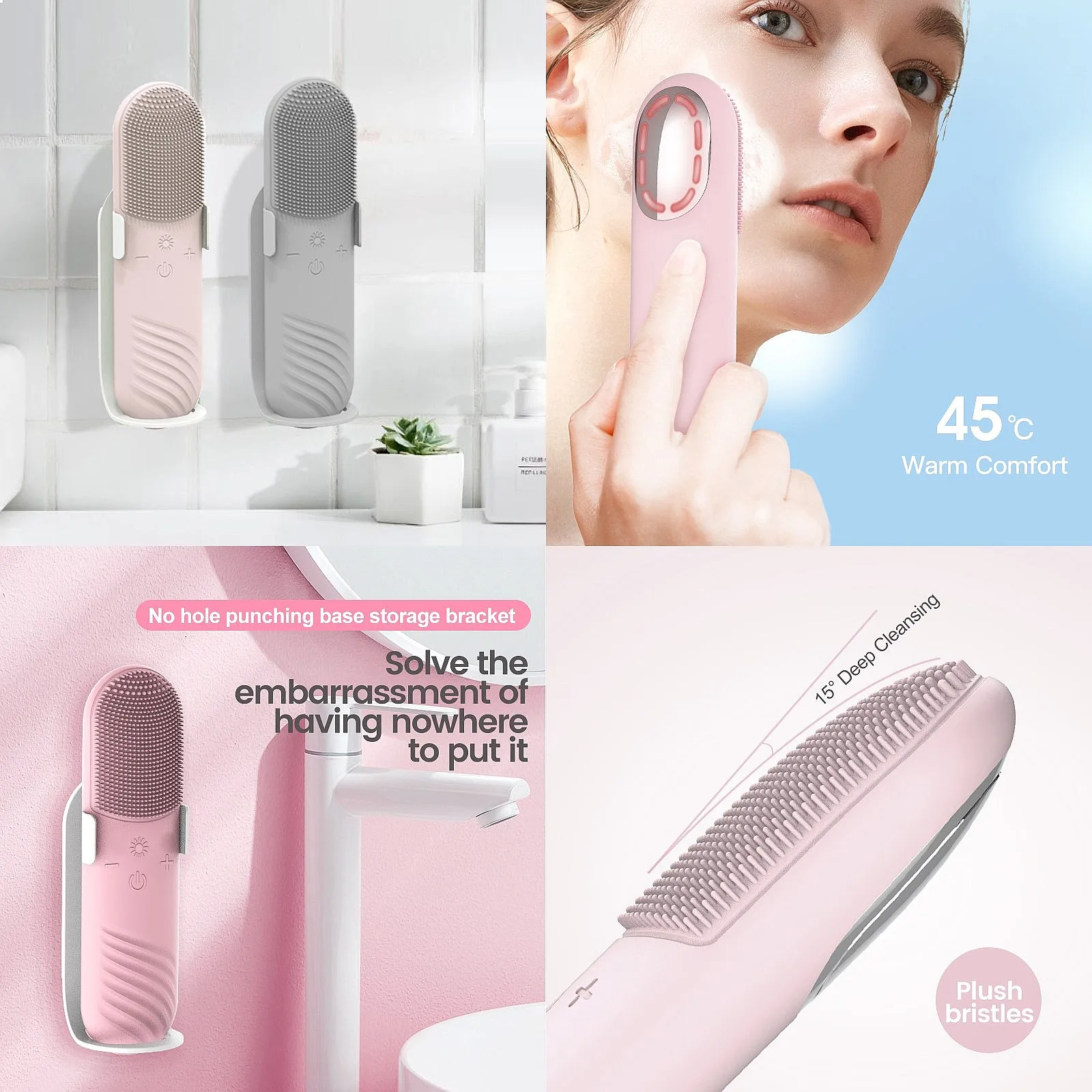 Silicone Face Scrubber Facial Cleansing Brush, Rechargeable, Waterproof Face Scrub Brush for Cleansing, Exfoliating, Massaging