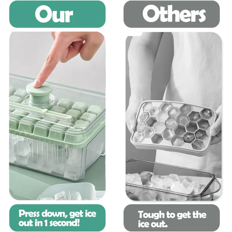 Making Container Multifunctional 28/56 Grids Press Ice Cube Mold Portable One Click Release Ice Tray with Storage Ice Bucket