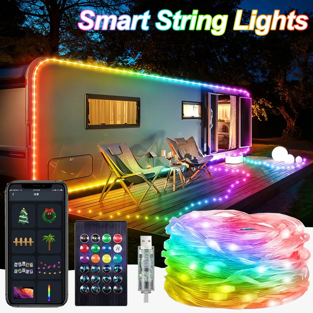Smart Fairy RGB String Light USB 10M/33FT Waterproof String Light with App Control, Sync to Voice & Music Valentine's Day Decor