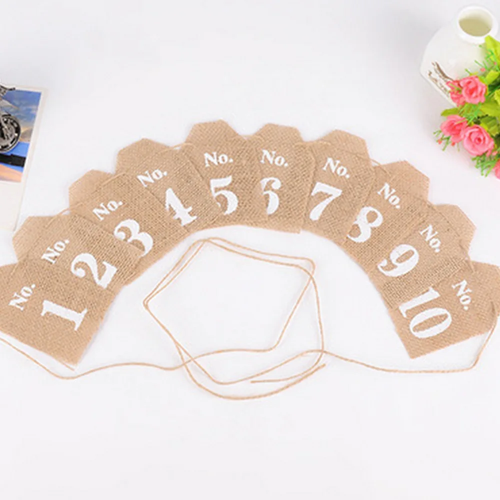 10pcs Number 1-10 Burlap Tag Wedding Table Numbers Signs Wedding Decor Wedding Hanging