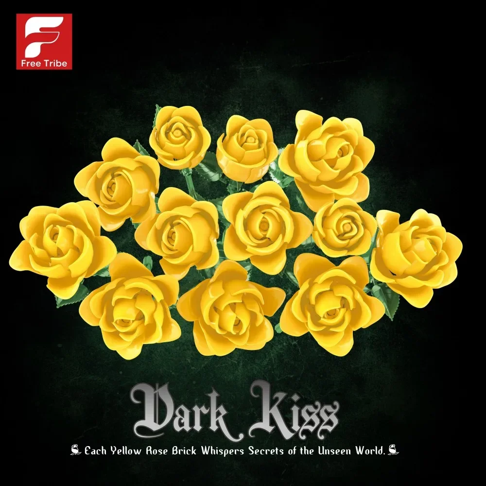 585 個イエローローズビルディングブロックフラワーブーケモデルレンガデスクトップ装飾大人のロマンチックなホリデーギフト子供 DIY おもちゃ