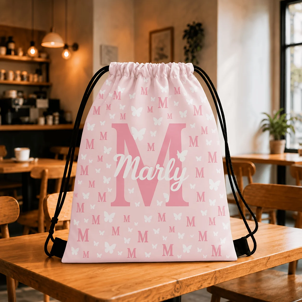 1PC Personalized Drawstring Bag Custom Name Nickname Initial Large Capacity Polyester Backpack Washable Gym Travel Storage Gift