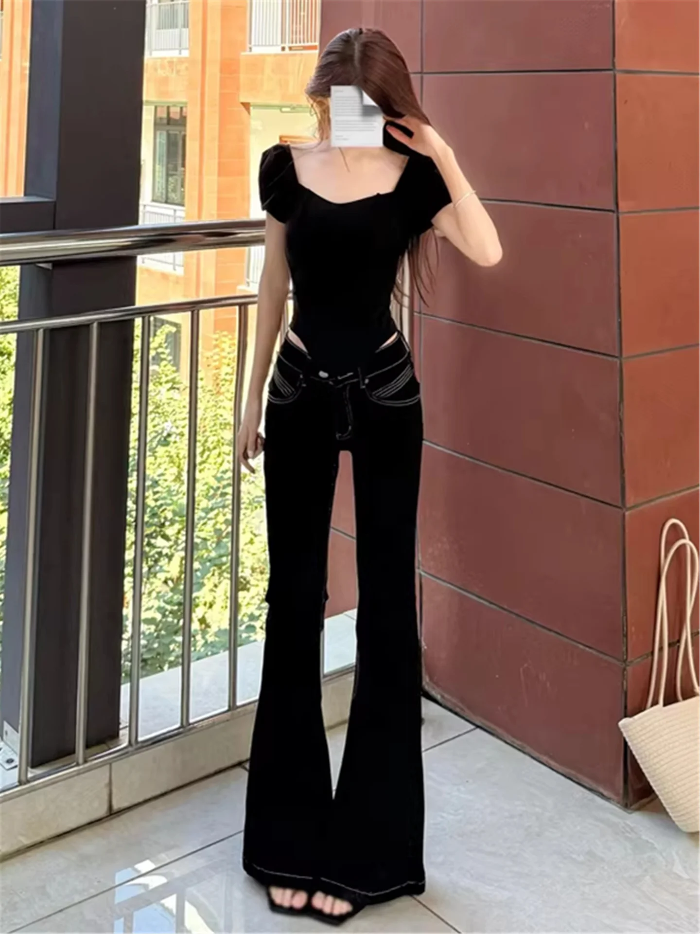 

Slim Fit Low Waist Bell Bottom Jeans Women's Spring Autumn Fashion High Waist Extended Length Sexy Girl Short plus Size