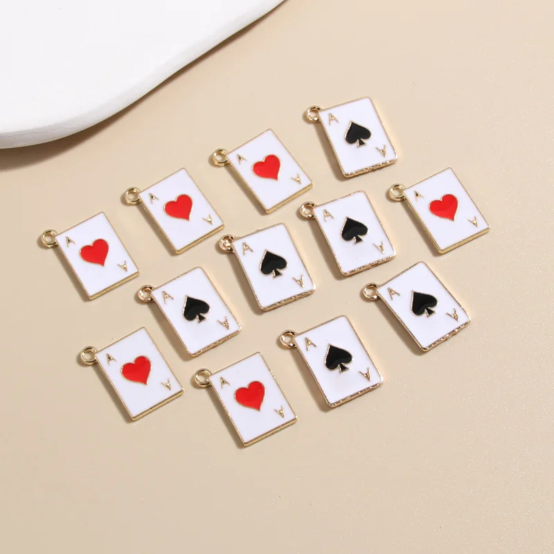 10pcs Gold Color Funny Enamel Playing Card Charms Poker Pendant Fit Earrings Necklaces Handmade Jewelry Making Finding Supplies