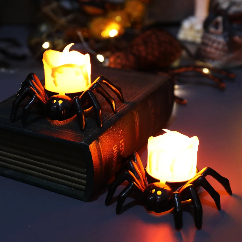 Veilleuses électroniques à LED, lampe Halloween, bougie araignée, éclairage de fête, décoration unique