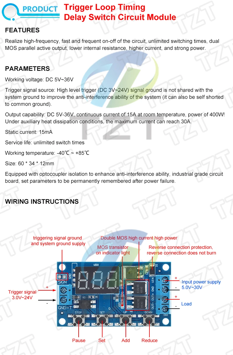 DIYTZT 1/2/3PCS Trigger Zyklus Timer Verzögerung Schalter 12 24V Platine Dual MOS Rohr control Modul – Detail 1