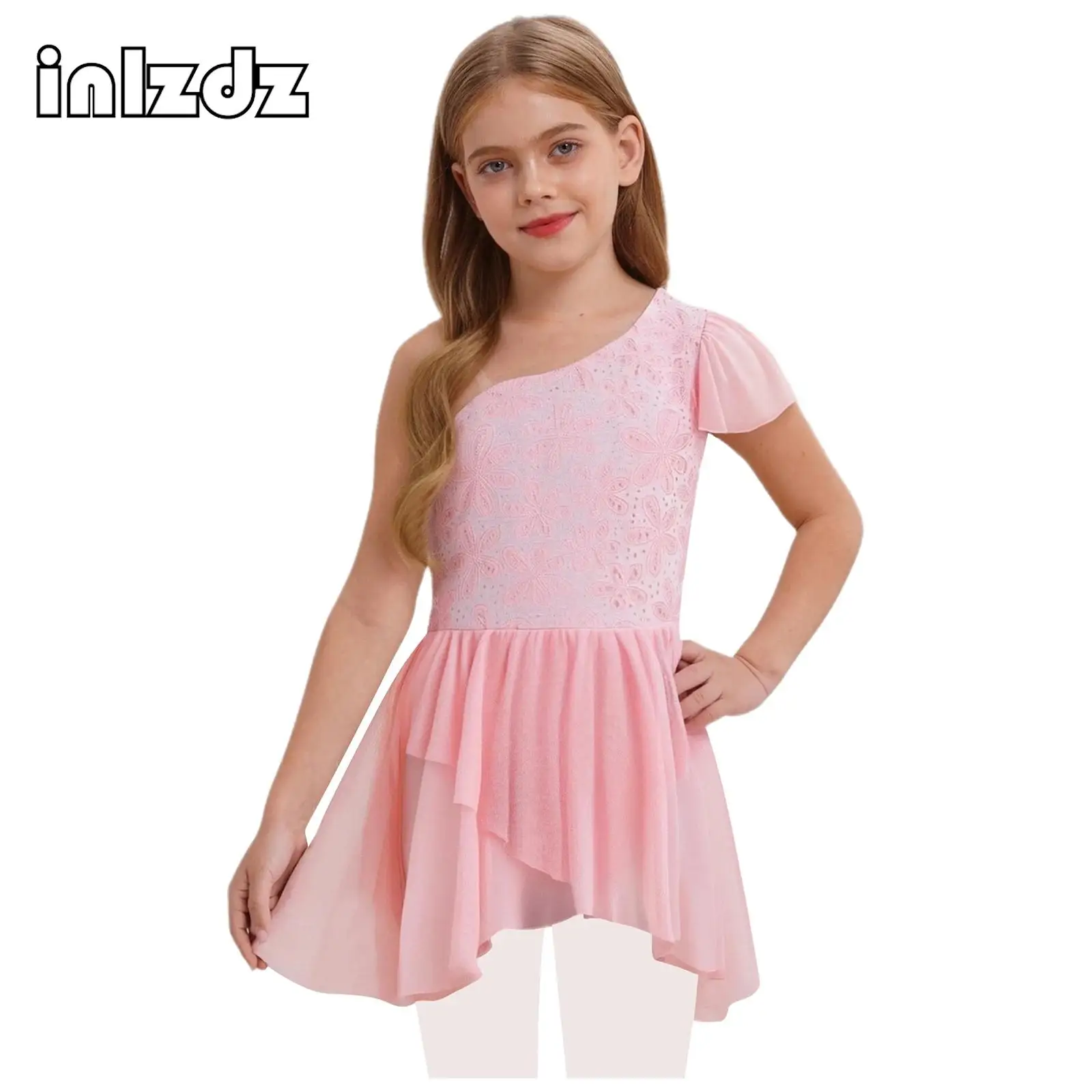 

Kids Girls Ballet Latin Dance Dress Spaghetti Straps Floral Lace Gymnastics Leotard Lyrical Dress for Dancing Performance