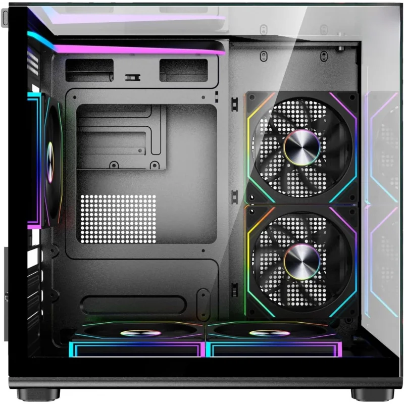 حافظة كمبيوتر متوسطة البرج - دعم M-ATX/ITX، تتضمن مراوح ARGB مقاس 5 × 120 مم، ومحور مروحة ARGB ذو 10 منافذ مع جهاز تحكم عن بعد، وUSB 3.0، ومبرد مياه 240 مم