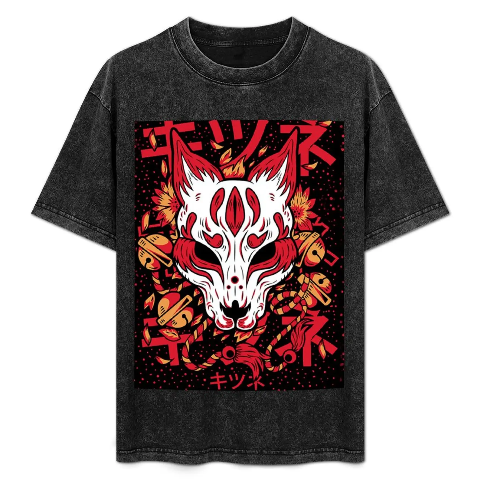 Kitsune Yokai Fox T-Shirt quick drying cotton graphic tees funny meme t-shirts summer tops funny t shirts men