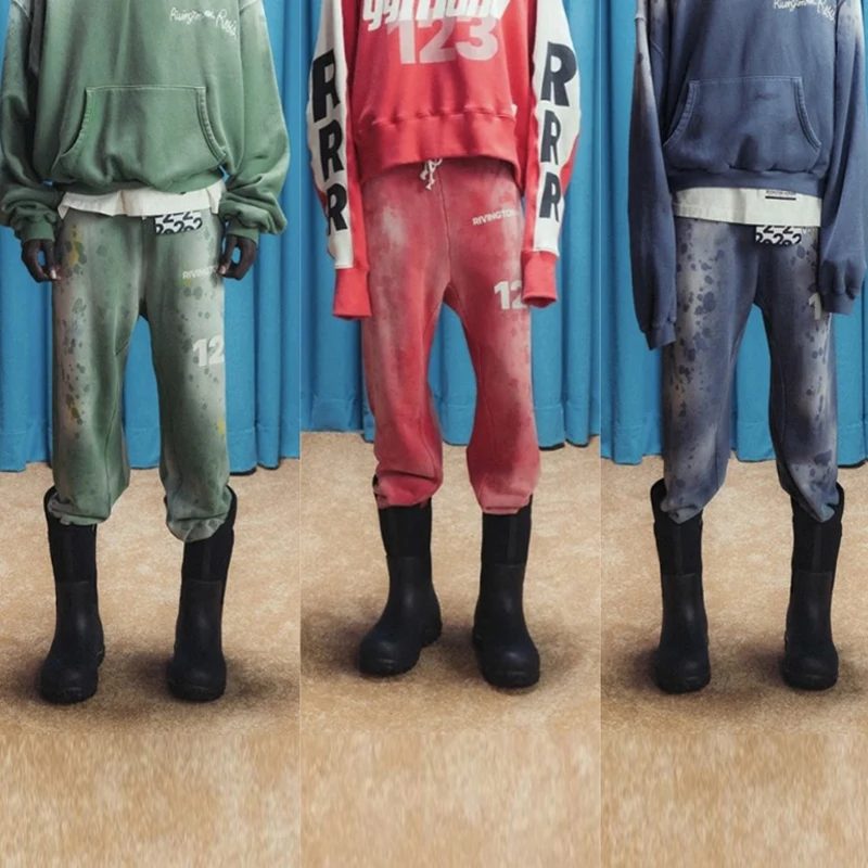 Red Black Green Blue Vintage Washed Old Worn Out RRR123 Sweatpants Men Women 1:1 Tags Jogger Drawstring Pants Oversized Trousers