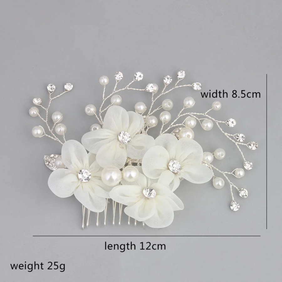 New Luxury Style Pearl Water Diamond Handmade Hair Comb Fabric Flower Bridal Insert Comb