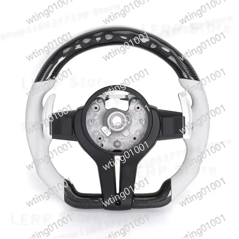 3 5 Series M3 M5 F30 F10 F15 F01 F20 F22 F25 F31 F32 F40 Custom Carbon Fiber Steering Wheel with White Leather and