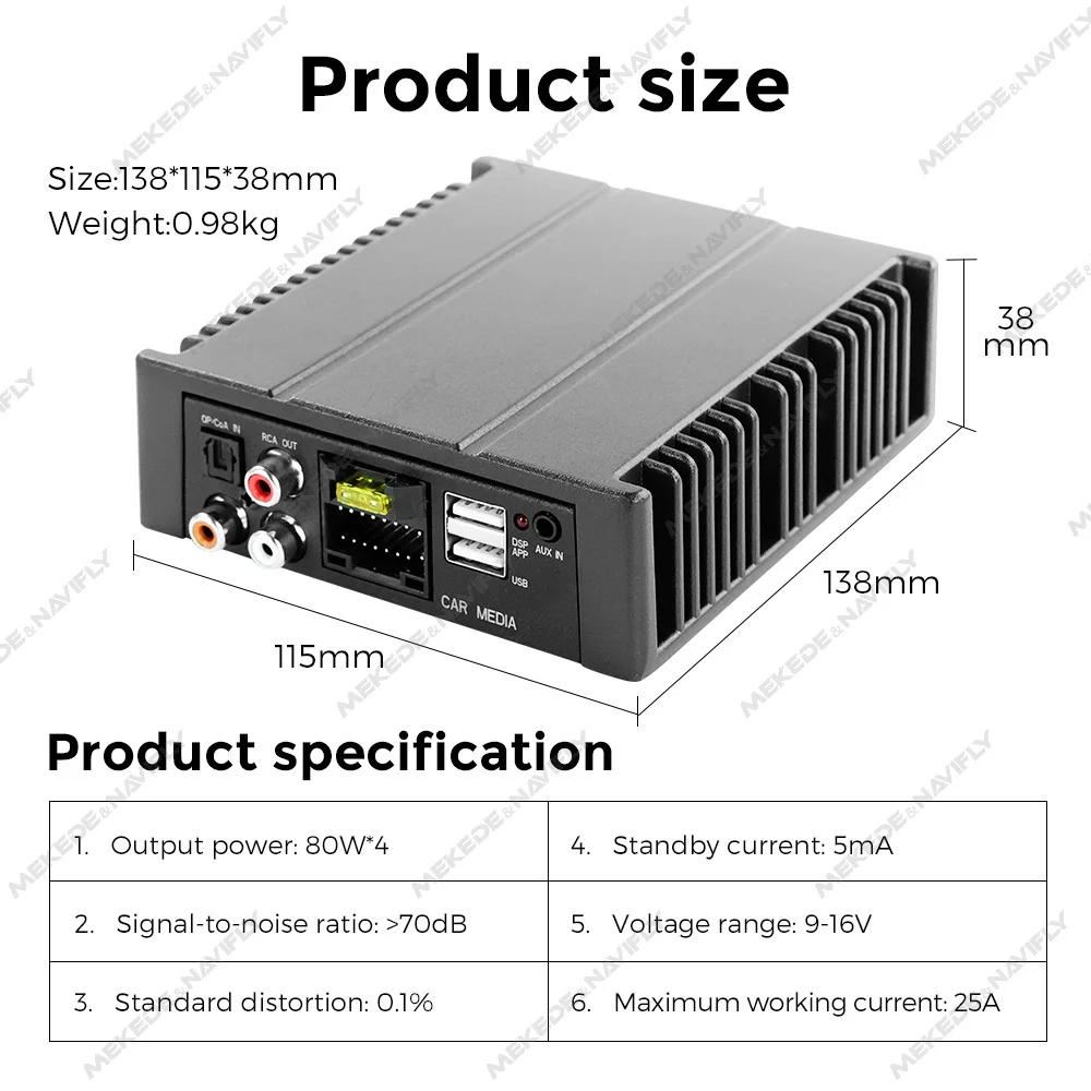 MEKEDE AuX input Car MP5 DSP Amplifier with Iso Adapter For Android radio APP EQ adjustment for Volkswagen Bnze Peugeot Hyundai