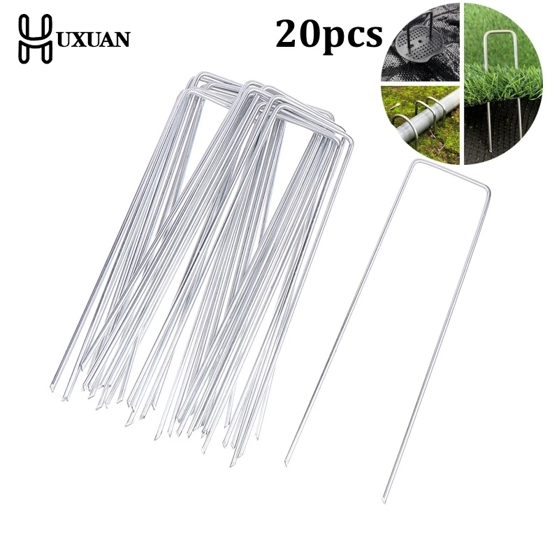 20pcs 10/15cm Garden Stakes Heavy-Duty Sod Pins Anti-Rust Fence Stakes Landscape Staples Steel Sod Pins Garden Fence Stake Home