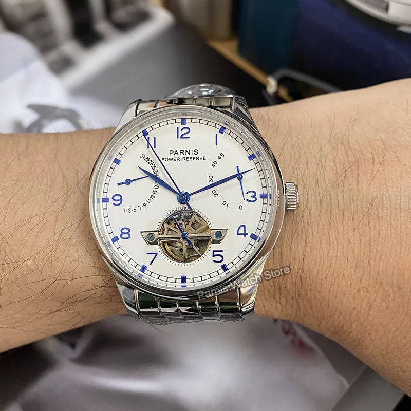 Часы наручные Parnis Мужские механические, автоматические механические с кожаным ремешком, с турбийоном, резервное питание, 43 мм
