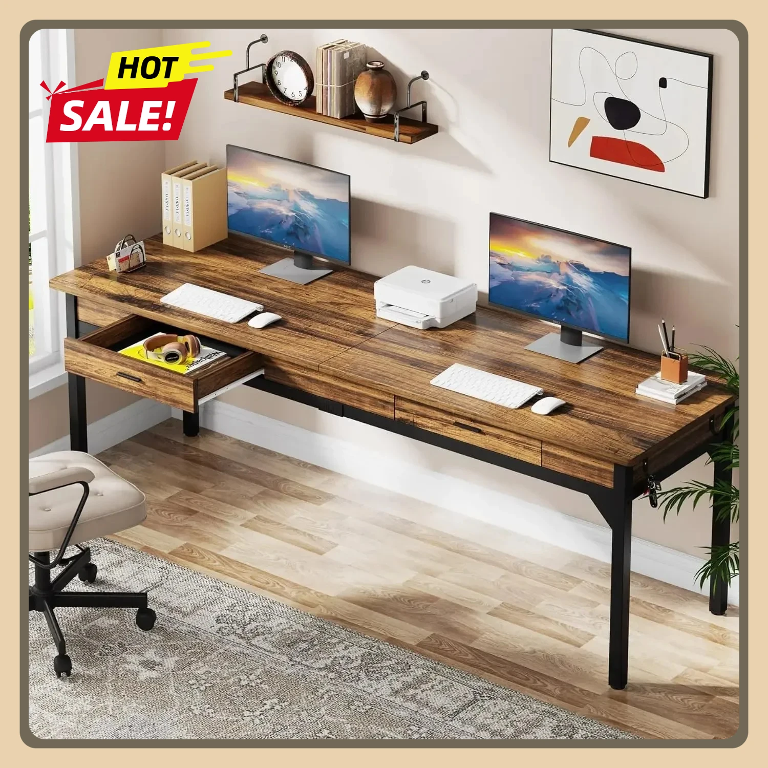 

78.7" Extra Long Computer Desk, [2 Drawers], Two Person Desk Large, Writing Table Study Desk [Double Desk] Executive Office Desk