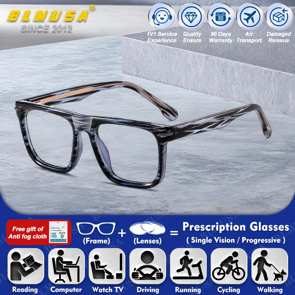 

BLMUSA (M) Classic Square For Men Myopia Prescription Reading Glasses High Quality Anti Blue Ray Photochromic Multifocal Eyeware