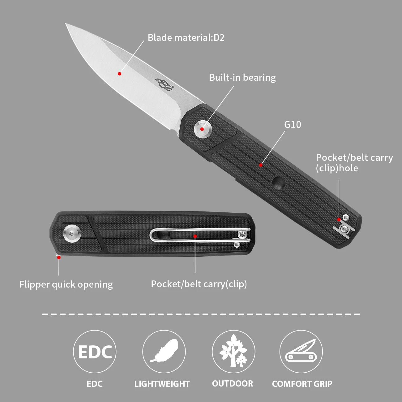 2025 Ganzo FH927 Firebird FBKNIFE D2 Blade G10 مقبض زعنفة سكين للفرد الكرة تحمل سكين تخييم أداة EDC خارجية