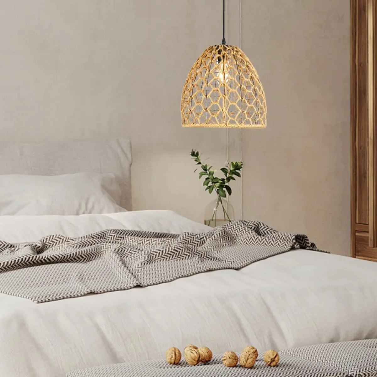 JOYINLED 30cm Hemp Rope Chandelier Lampshade Boho Coastal E27/E26 Hanging Light for Dining Room Kitchen Island Sink Bedroom Lamp