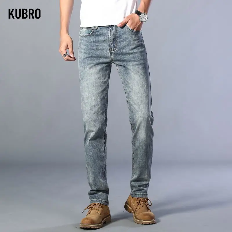 

Men's Jeans Slim Fit Smooths Casual Fashionable Light-Colored Male Denim Trousers Straight Leg Elastic Long Pants Four Seasons