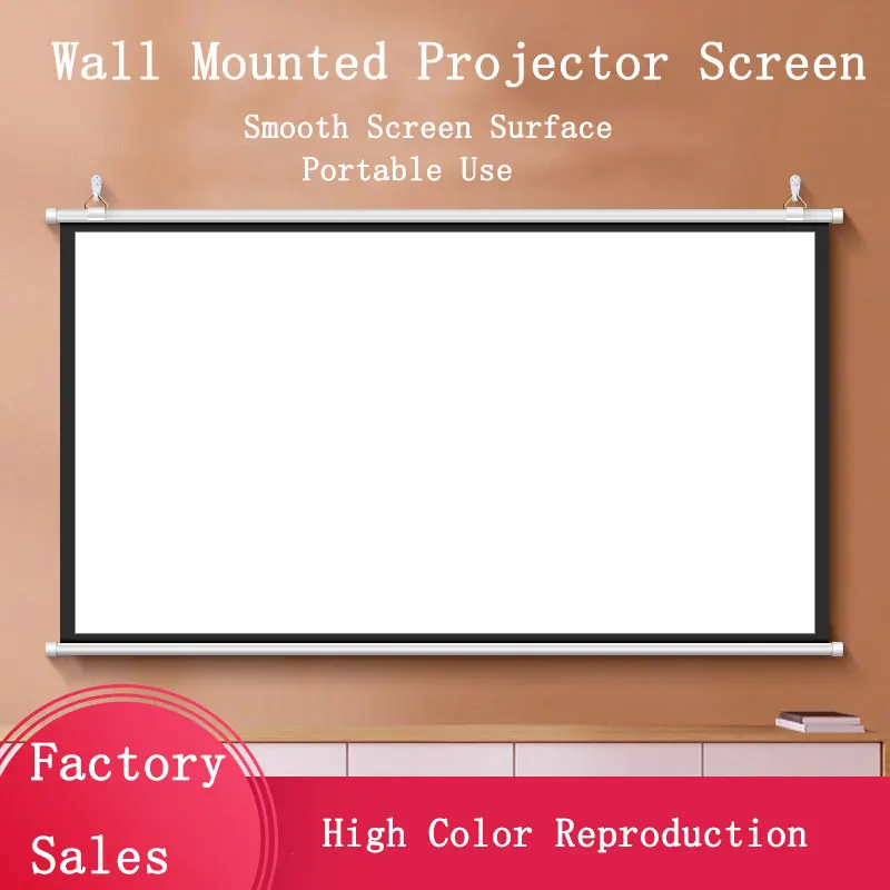 Thinyou Projector Screen Curtain 60inch 100inch 16:9 Black Rod Manual Pull Up White Plastic Grey Glass Fiber Projector Screen