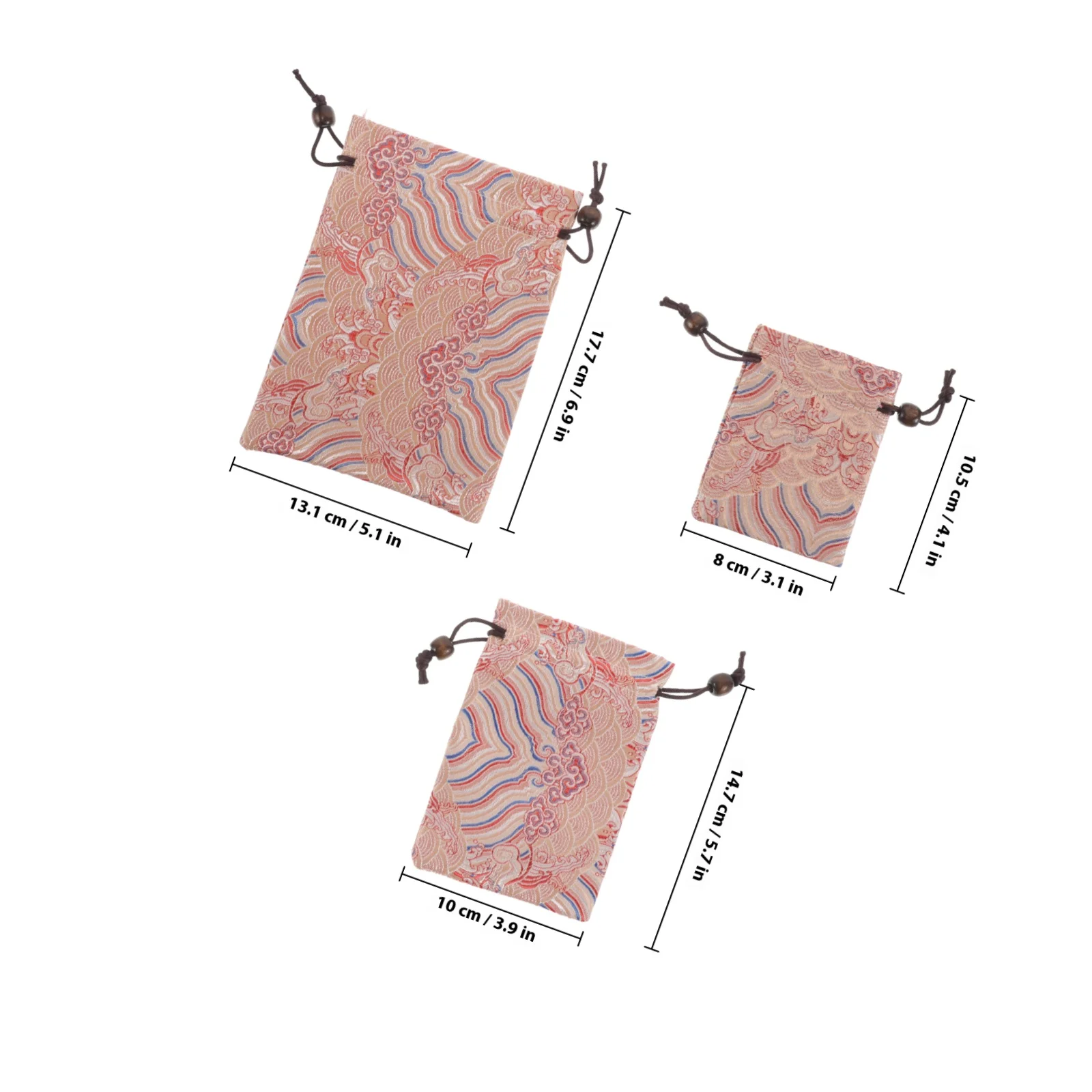 3Pcs Soft Cloth Drawstring Jewelry Pouches Chinese Style Bags for Earrings Bracelets Portable Storage and Presentation