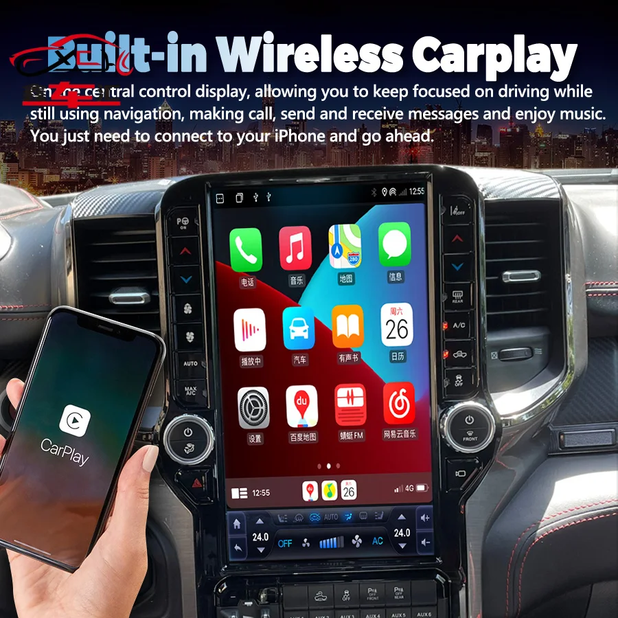 Big Oled Screen Stereo Navigation For Dodge Ram 2019 - 2023 Android Media Video Player Wireless Carplay Head Uint Auto Radio