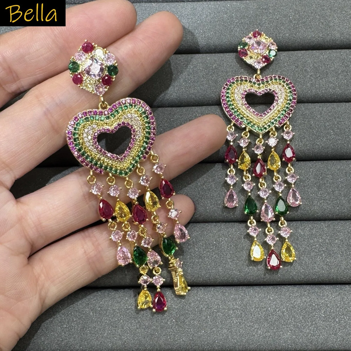 fashion cubic zirconia earrings for women long jewelry heart teardrop tassel dangling earrings gala event dinner party
