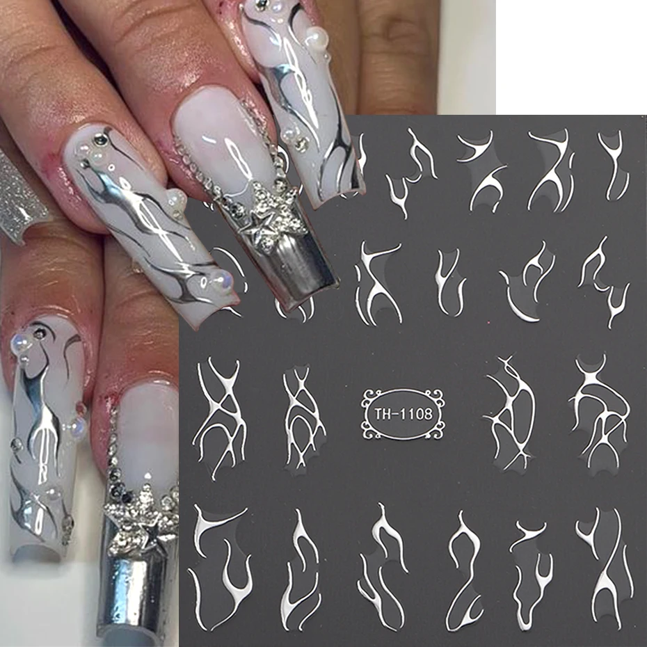 3D Metalic Line Nail Stickers Sliver Thorns Vine Curve Stripe Lines Tape Swirl Sliders Manicure Adhesive Nail Art Decals