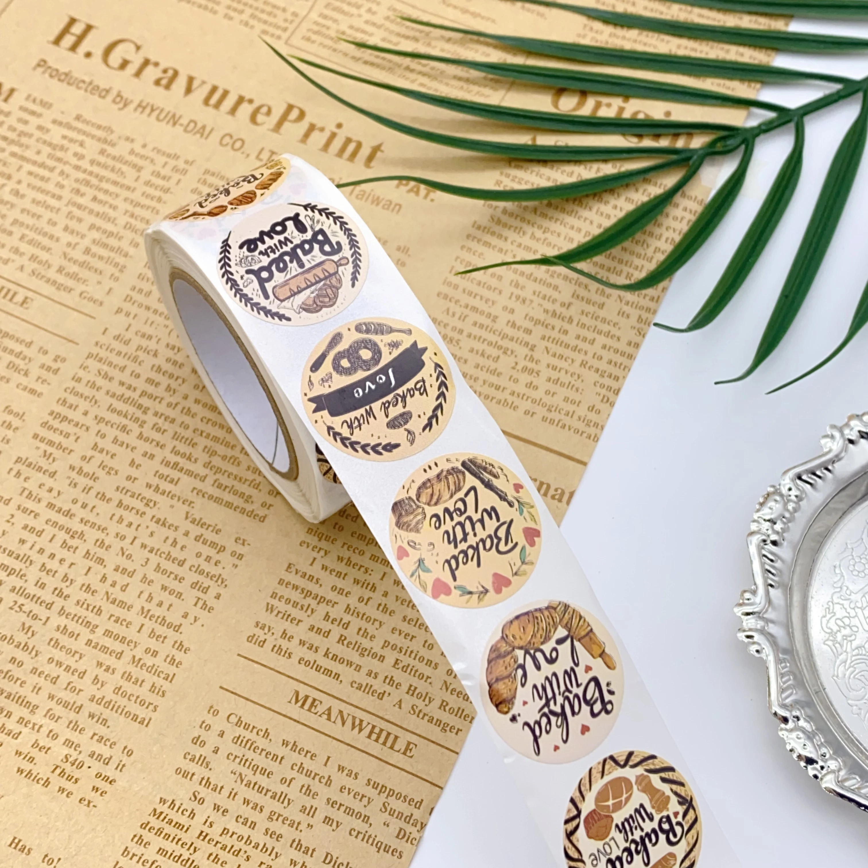 500개/롤 사랑으로 구운 스티커 DIY 장식용 문구류 노트북 전화 및 스크랩북 보상 스티커