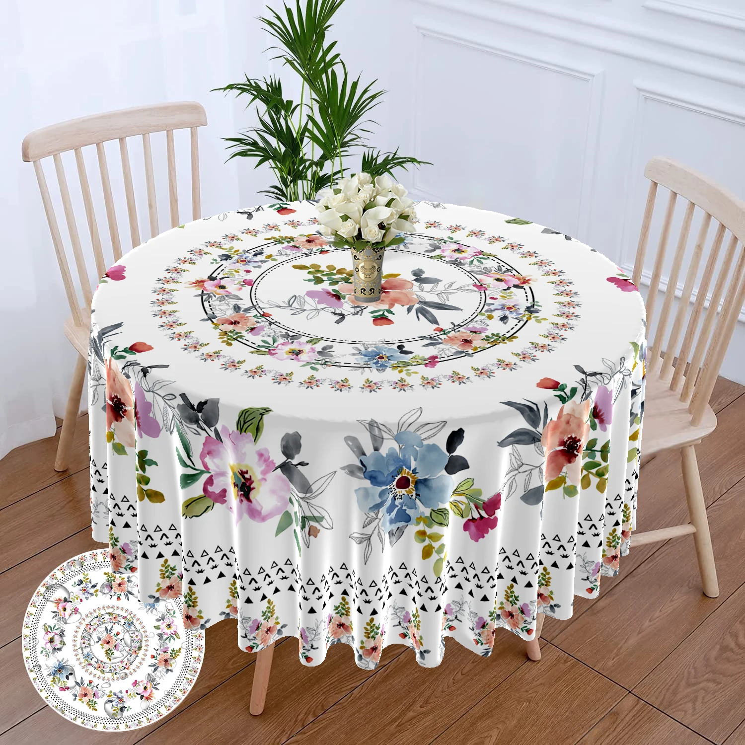 1 Piece Purple Butterfly Flower Circular Tablecloth Waterproof Color Terrace Dining Table Cover Multi-purpose 63 inch Tablecloth