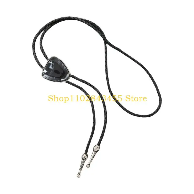 49MC Elegant Triangular Stone Bolo Tie Western Outfit Accent for Men Women Adjustable Leather Cord Necktie Jewelry Necklace