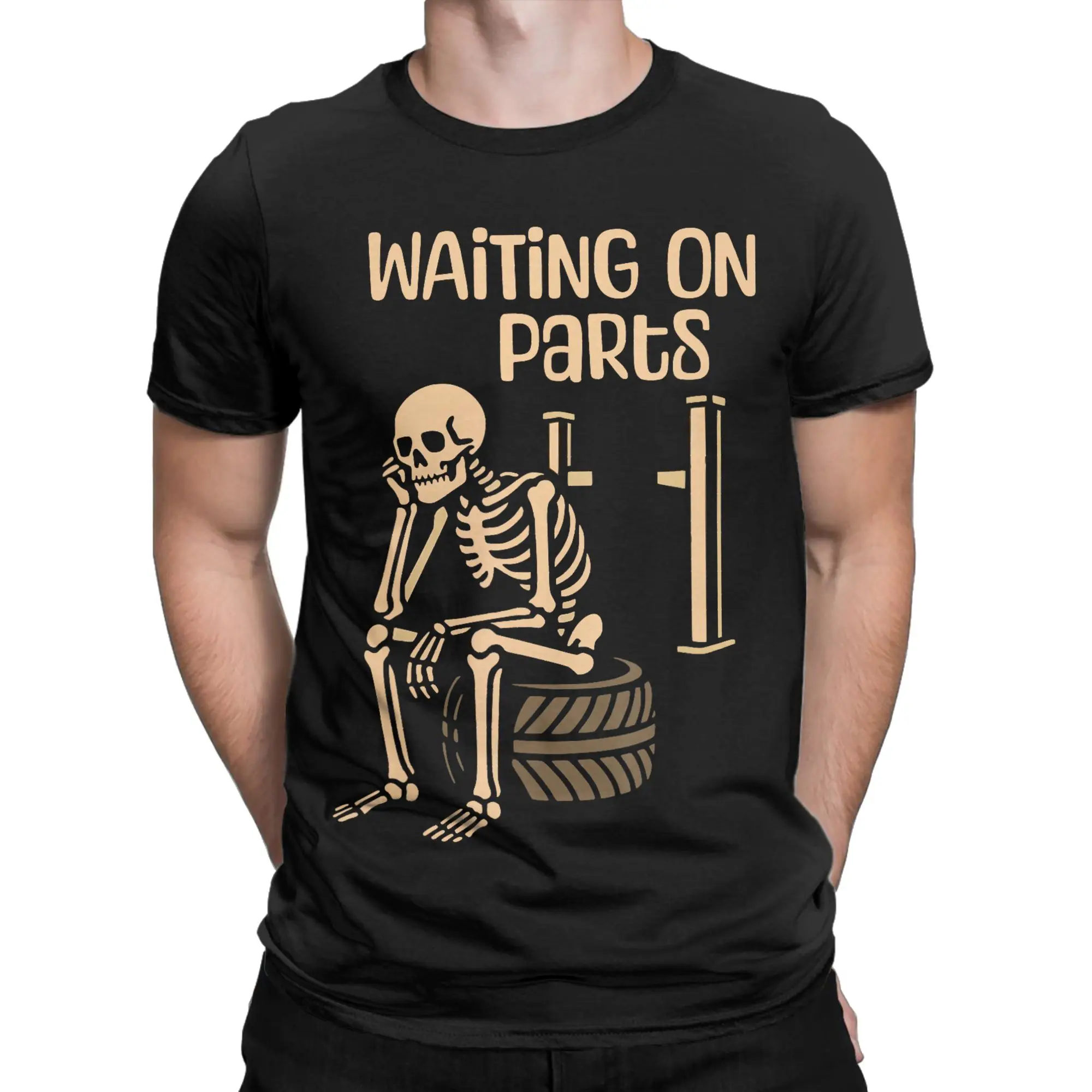 Waiting On Parts Funny Skeleton Auto Mechanic Technician T Shirt Men's  100% Cotton Fashion for Male T-Shirts Clothes Plus Size