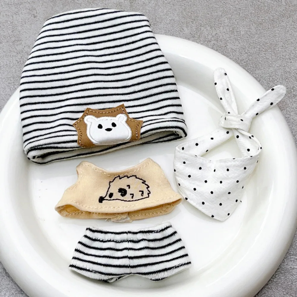 T-shirt riccio 10 cm vestiti per bambole in cotone vestito vestiti per bambole adorabili vestito cappello a strisce bambola divertente vestire set accessori per bambole