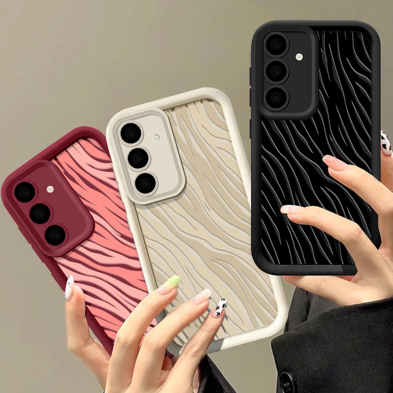 Custodia con motivo a righe Zebra per Samsung Galaxy S24 S23 S22 Ultra S21 S24 FE A14 A15 A34 A35 A53 A54 A55 A25 A16 Cover morbida per telefono