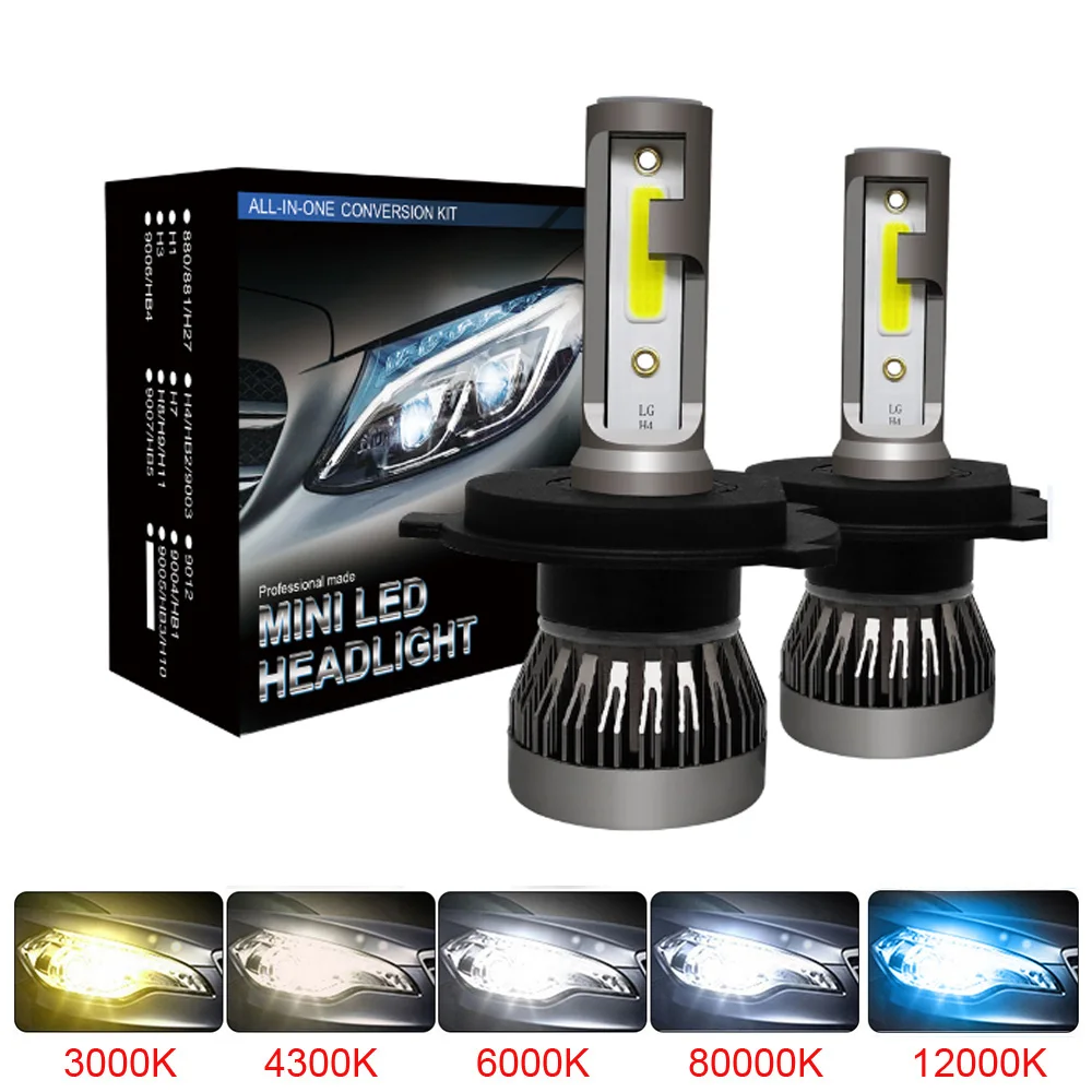 2Pcs LED H4 Lâmpadas Faróis de Carro H1 H7 H8 H9 H11 Faróis Kit 9005 HB3 9006 HB4 Auto Condução Correndo Levou Lâmpada 6000K 12000K