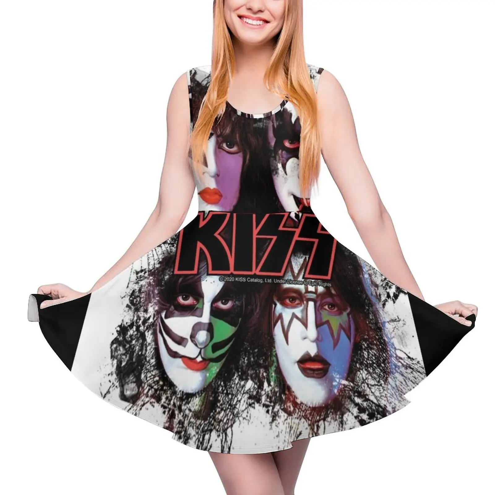 

KISS  the Band - All Members Faces brush effect Sleeveless Dress Elegant gowns