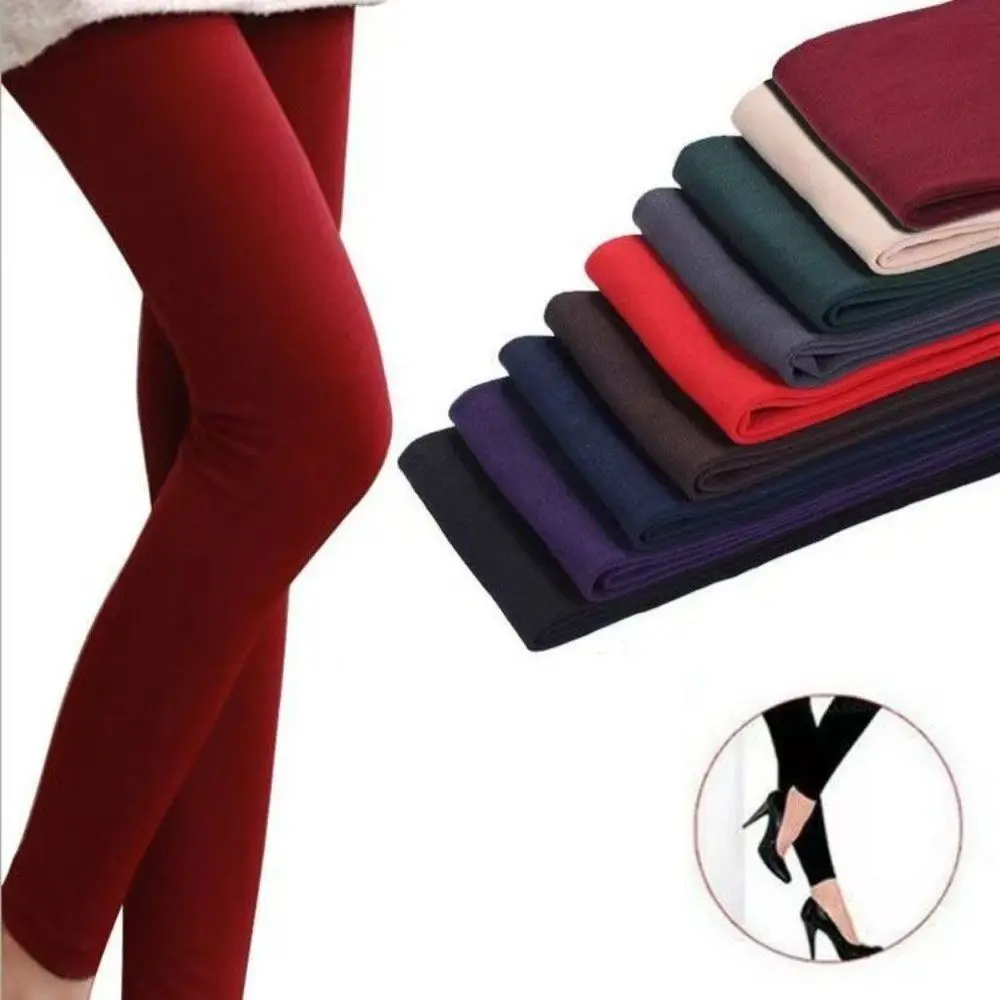 Elastic Fleece Lined Leggings High Waist Thickened Winter Velvet Leggings Solid Color Keep Warm Thermal Leggings Autumn Winter