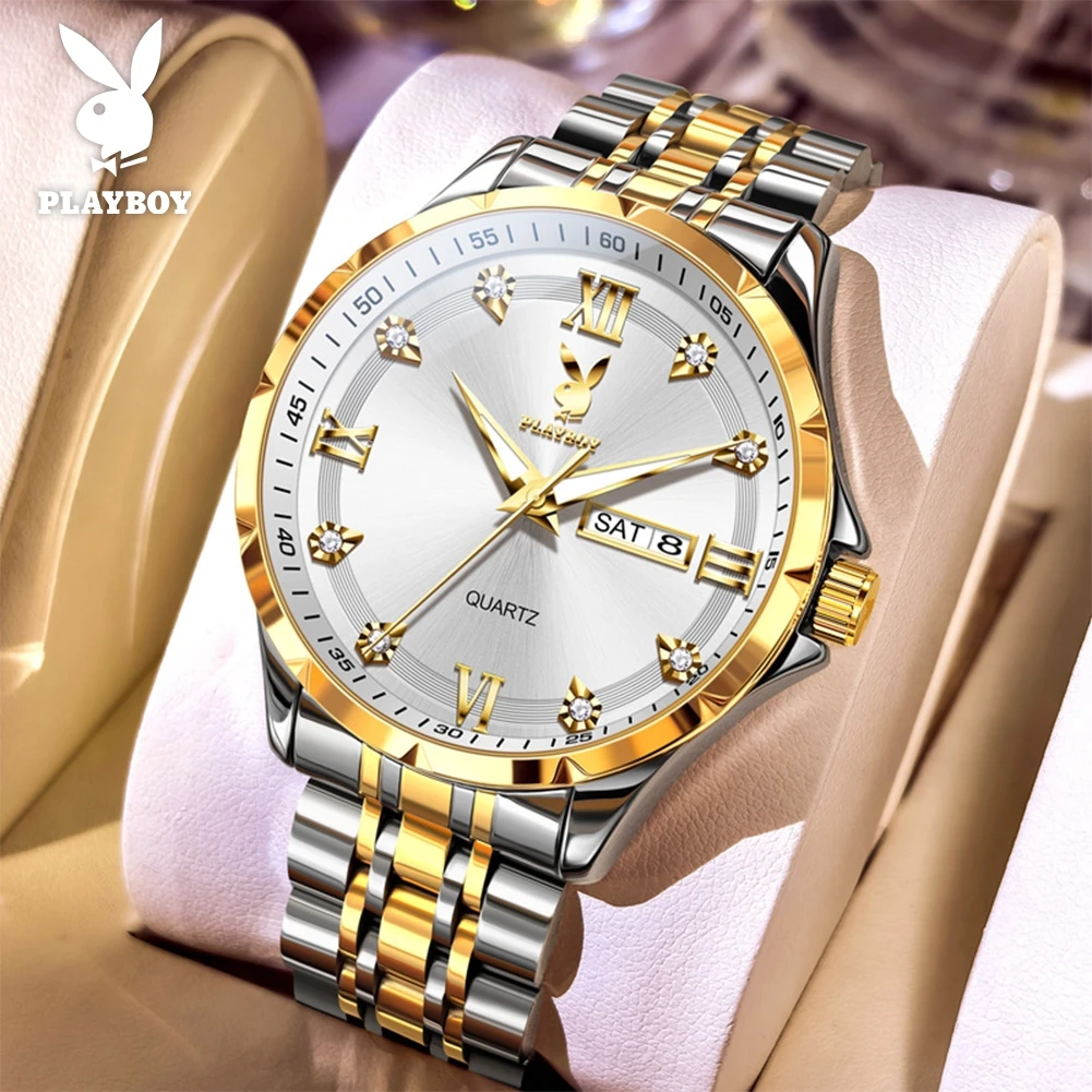 

PLAYBOY 3098 Роскошные мужские часы, повседневные деловые оригинальные кварцевые наручные часы, водонепроницаемые, светящиеся, мужские часы с указанием дня недели и даты, Reloj