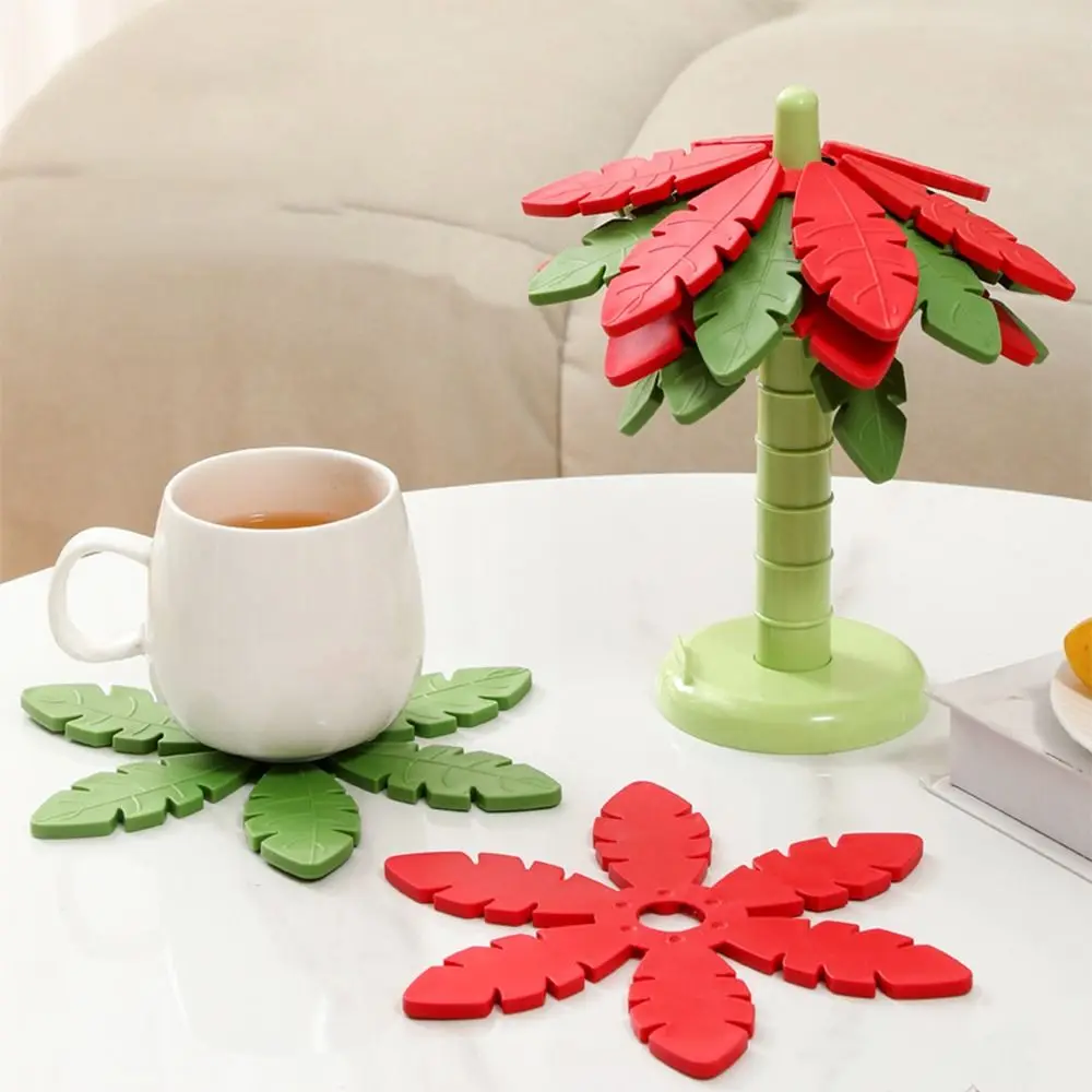 1/4Pcs Foldable Rubber Tree Trivet Table Decoration Portable Cup Coaster Set Heat-insulating Insulation Mat for Home Kitchen