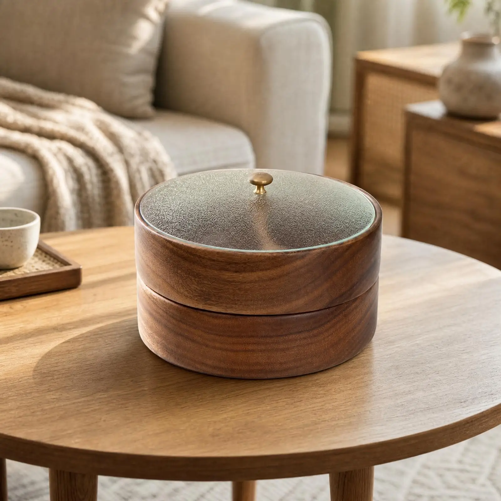 Long-Lasting Walnut Wood Snack Storage Box Sturdy Sectional Dish Divided