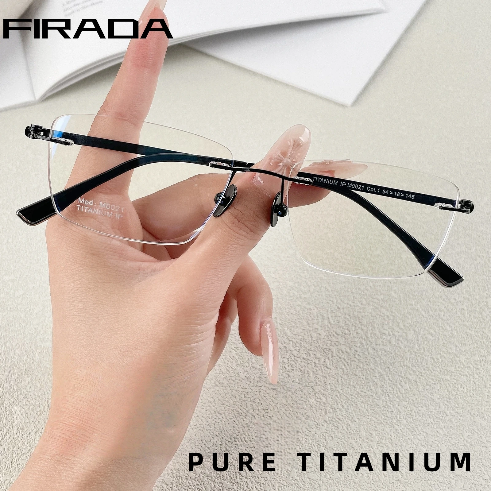 FIRADA Modische Komfortable Brillen Retro Reintitan Rahmenlose Brillengestelle Luxuriöse Ultraleichte Brillen für Herren M0021S