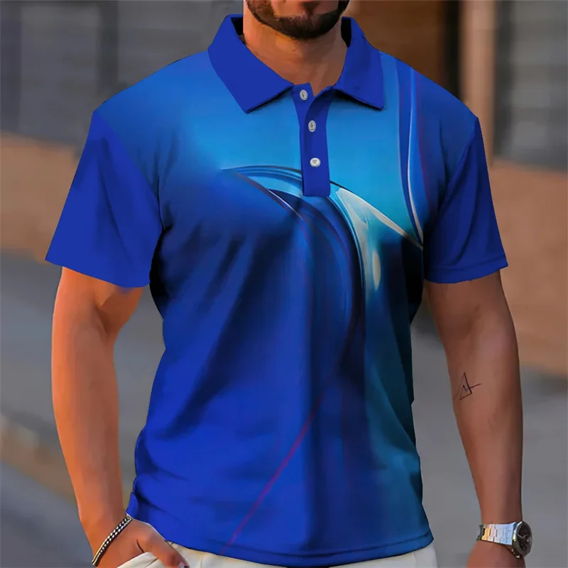 Colorful Light Pattern Men's Summer Polo Shirt 3D Pattern Loose Fit Oversized Street Men's Lapel Button Top Fashion Trend