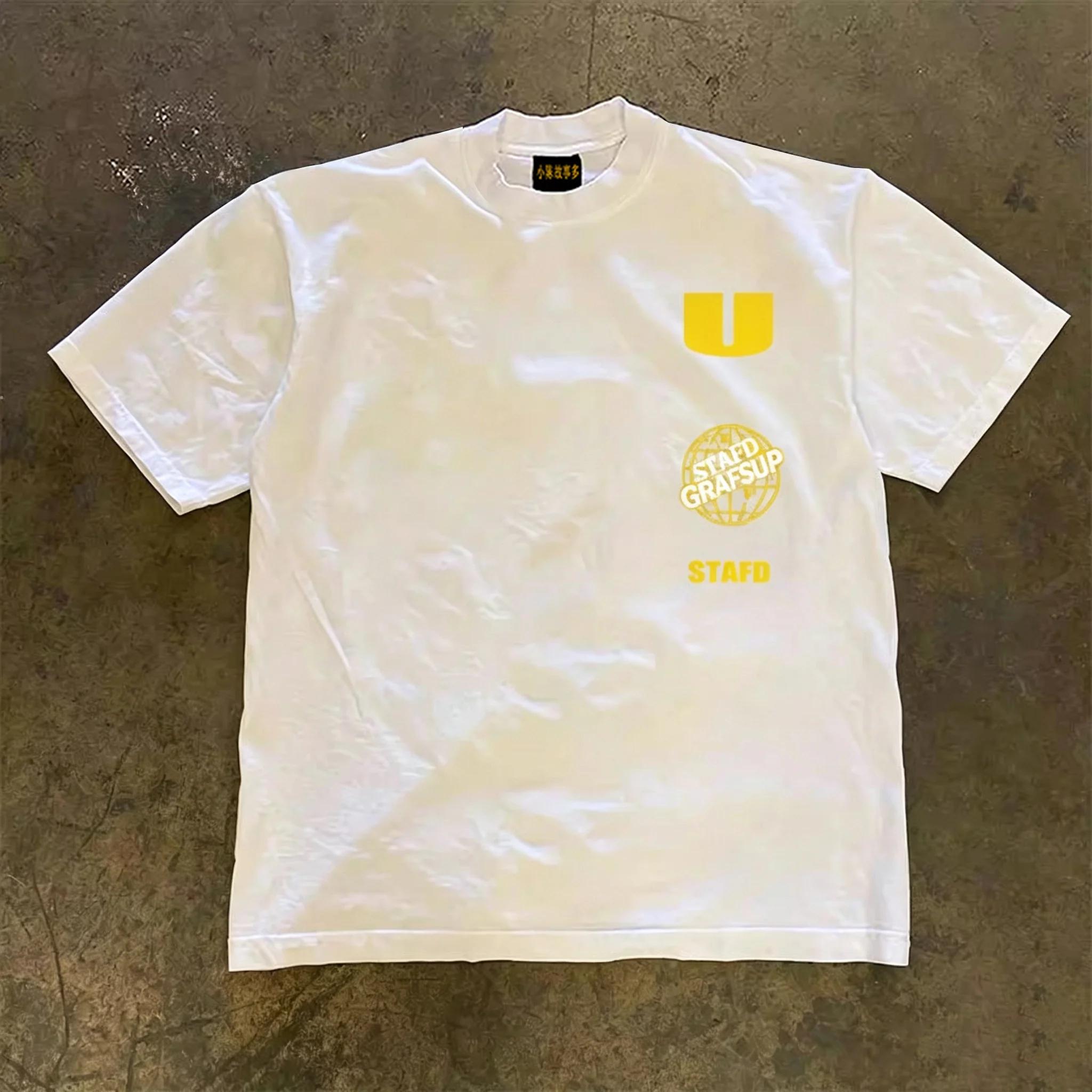Double Thread Pure Cotton Short Sleeve T-Shirt Unisex Loose Fit American Retro Style Breathable Summer Top for Couples