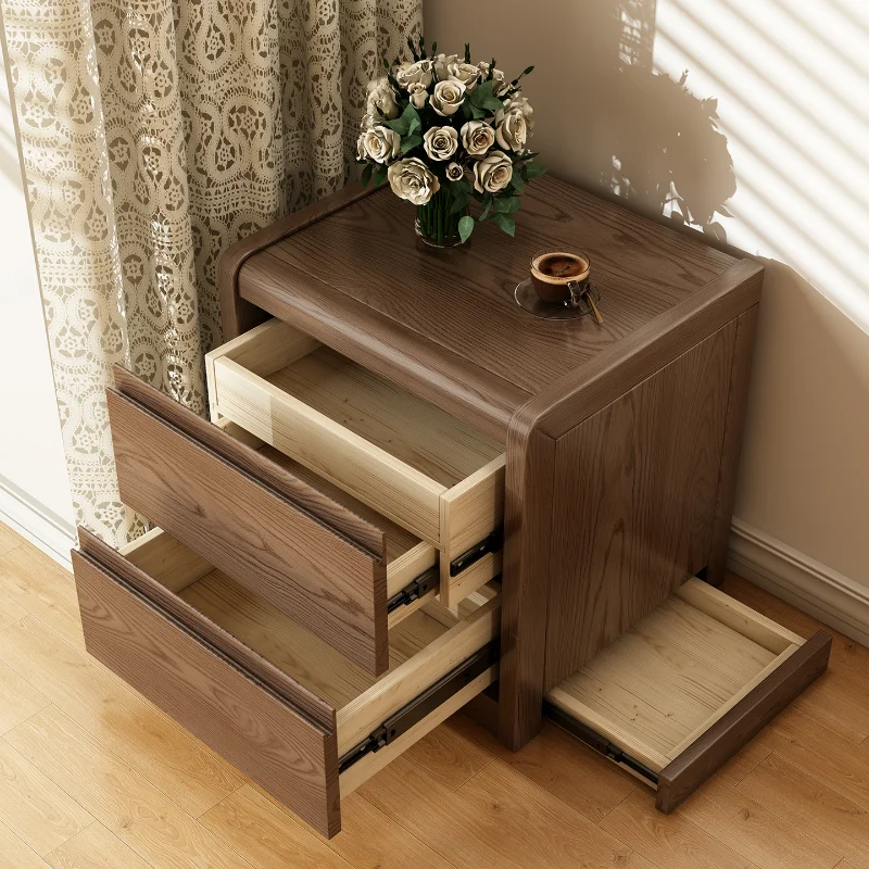Ash wood all solid wood bedside table modern simple bedroom household hidden compartment storage locker sub bedside cabinet