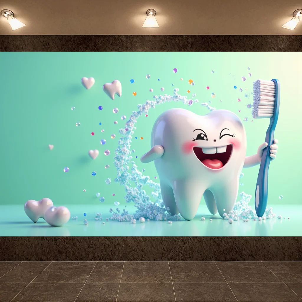 Cute Toothbrush Tooth Backdrop Funny Event Party Kids Clinic Decor Playful Toothpaste Graphic Background