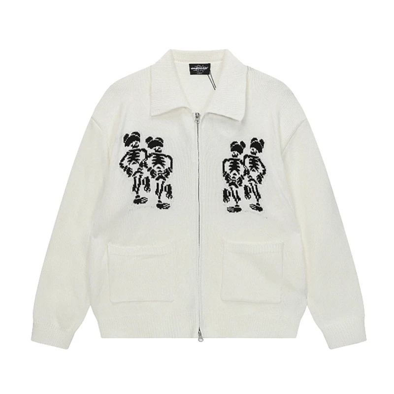 

Niceghostclub свитер с лацканами трикотаж корейский стиль повседневный танцевальный скелет оригинальная этикетка кардиган на молнии топы унисекс